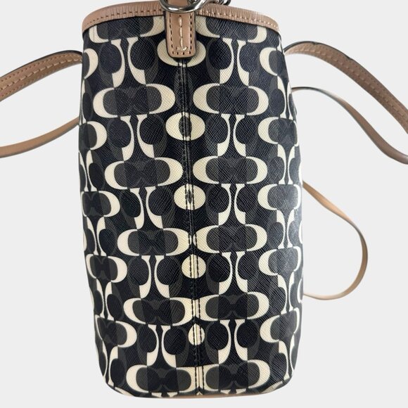 COACH Park Metro Dream C Black & Ivory Monogram C Purse Tote Shoulder Bag F26201 - Picture 7 of 16